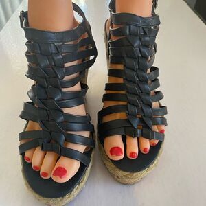 NATURE BREEZE Black Wedges Size 7 1/2